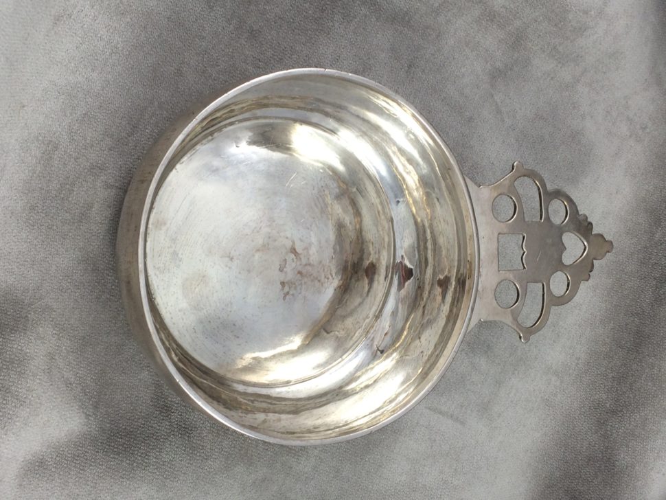 Silver Porringer Top View with Handle