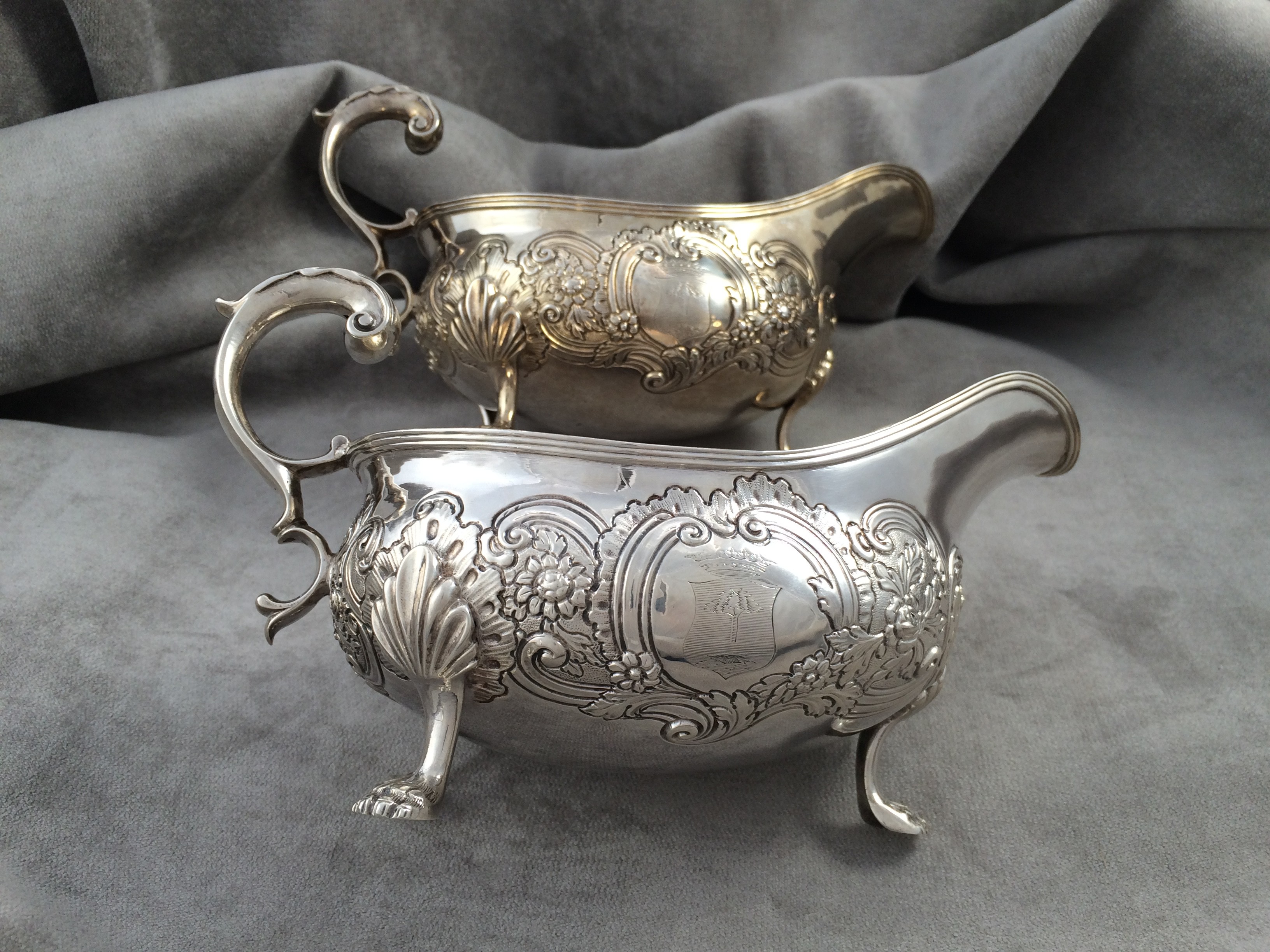 Pair of antique American silver sauceboats